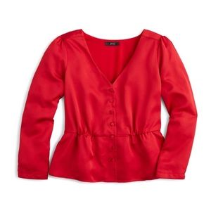 J.Crew Long Sleeve Peplum Top in Satin-Crepe
